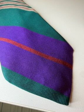 Vintage Cesarani Silk Purple Green Necktie Made in USA 60" Long